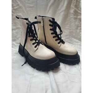 Zara Women's Lug Sole Zip Leather Boots White Size 8 Grunge Gorpcore Y2K Goth